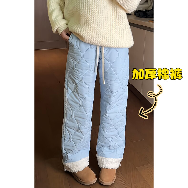 抖音羊羔毛菱格男女复古宽松拖地棉裤K5613J加棉-特P45控78，男装棉裤，电商A001