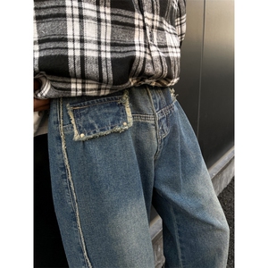 胖子加大垂感牛仔裤直筒裤男女春秋宽松阔腿裤拖地长裤子潮-N322图片