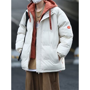 假两件连帽棉服外套男宽松加厚保暖棉衣大码冬装潮纯色面包棉袄子图片