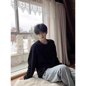 重磅秋冬男女纯色打底针织衫圆领套头半高领毛衣美式复古休闲上衣图片