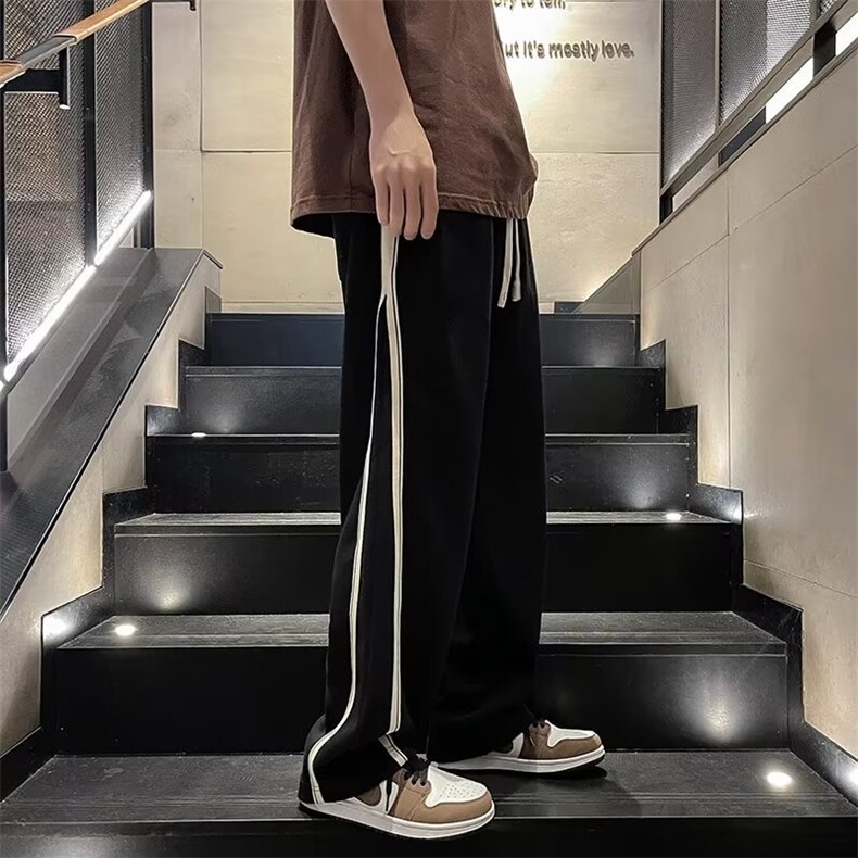 条纹男士刺绣字母直筒裤子港风休闲百搭运动卫裤K0628-P38,男装休闲裤,星座308B-1