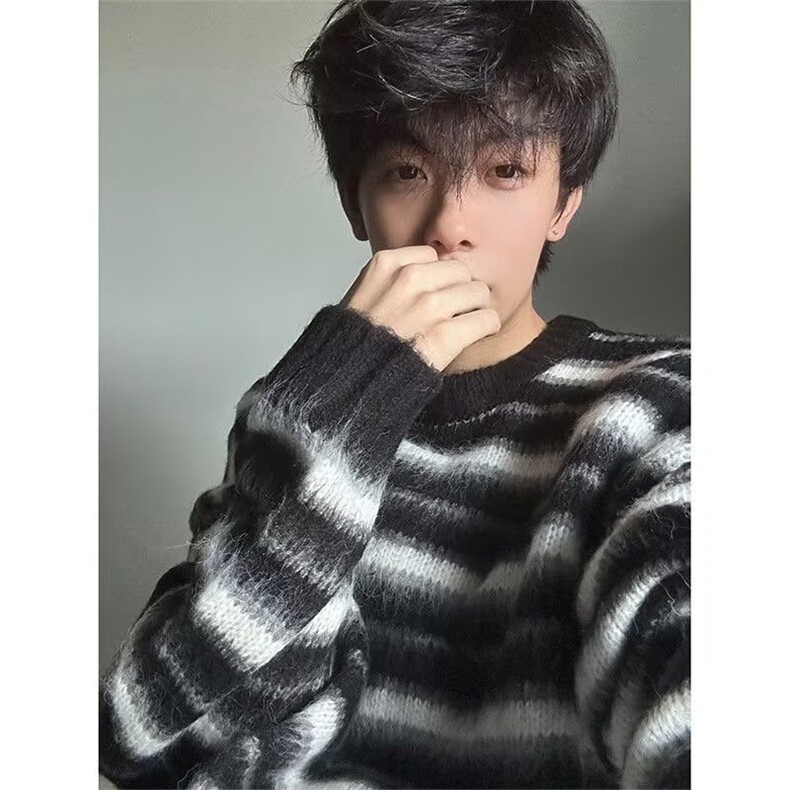 213-P50撞色加厚长袖毛衣针织衫女秋冬新款宽松慵懒风百搭休闲,男装针织衫/毛衣,电商B323A