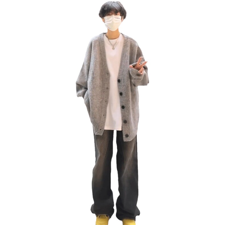 日韩系潮流大V领扣子开衫毛衣男女休闲针织开衫外套6012-P52网图,男装针织衫/毛衣,电商B245