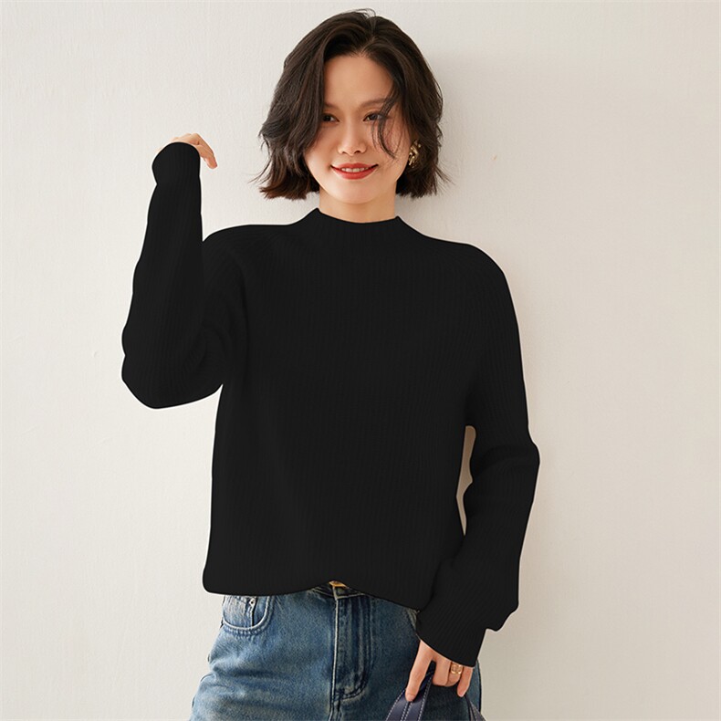 2025秋季新款女士半高领长袖短款套头35%羊绒衫休闲百搭,女装羊绒衫,澳煜绒