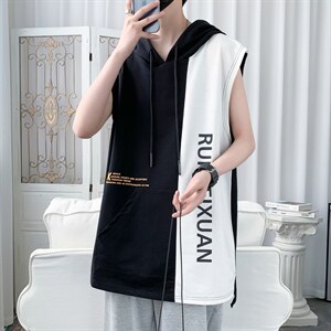 7XL~M260斤可穿2023夏季薄款连帽无袖t恤背心加肥加大码背心坎肩,男装背心/马甲,钱塘717(原712)
