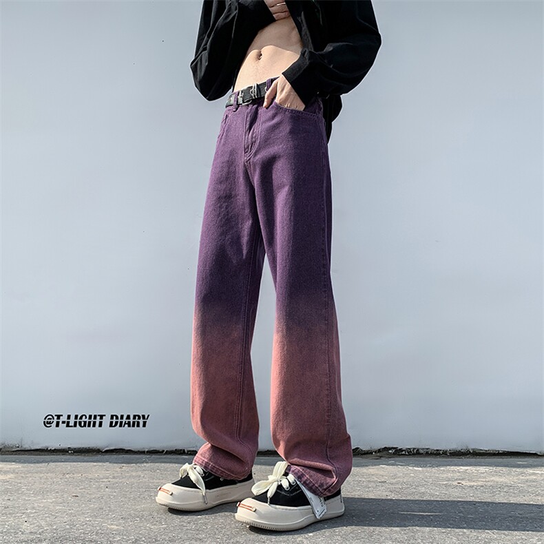 B221美式ins高街小众渐变色吊染直筒牛仔裤LK23024-P60控78,男装牛仔裤,电商B221