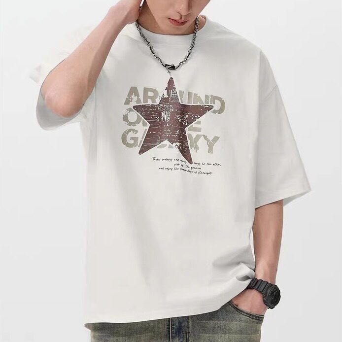 重磅印花短袖t恤男士宽松潮牌夏季2026新款半袖体恤男款上衣,男装T恤,星座1210-1