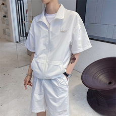 社会风纯色刺绣宽松两件套装舒适B297-7727-P105控148，男装休闲套装，电商B297