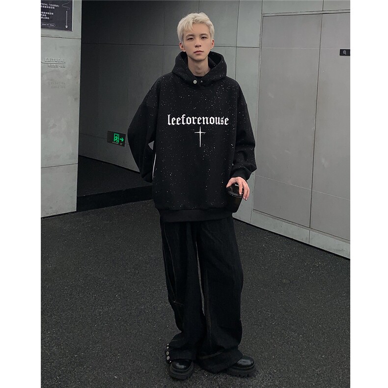满天星连帽卫衣男2024春秋新款重磅拼接刺绣印花帽衫外套W92-P68,男装卫衣,电商C307