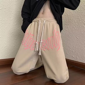 男秋季新款发泡印花宽松直筒欧美高街vibe休闲裤A744P32图片