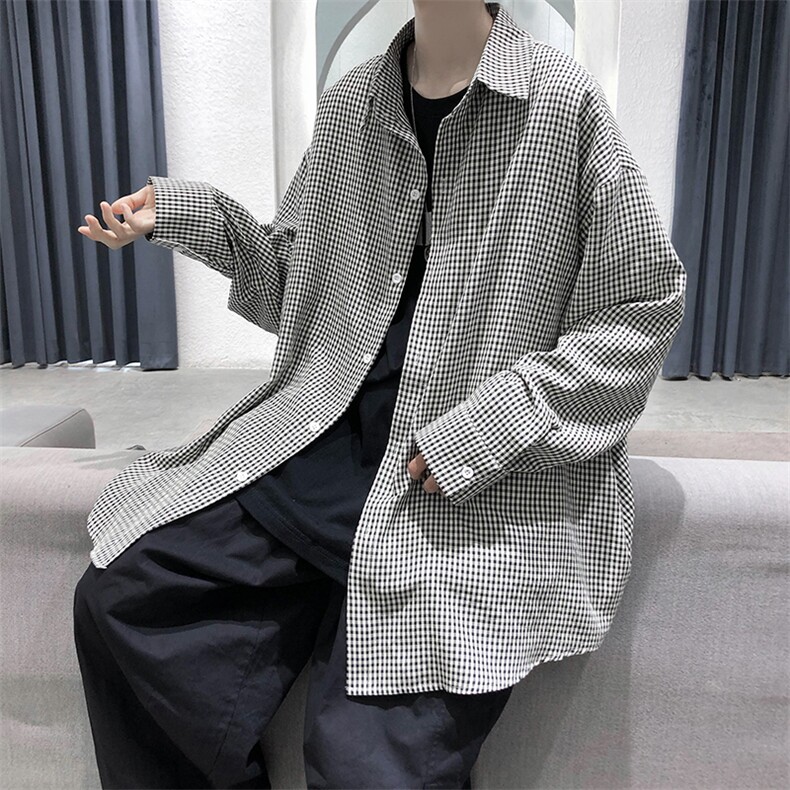 早秋新款千鸟格长袖衬衫宽松青年衣服男A071-C09-P38，男装衬衫，电商A071