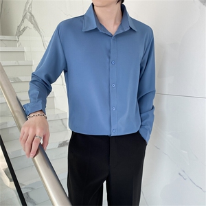长袖衬衫男春秋韩版潮流纯色衬衣男士修身大码上班职业装寸衫外套,男士衬衣春季穿搭图片