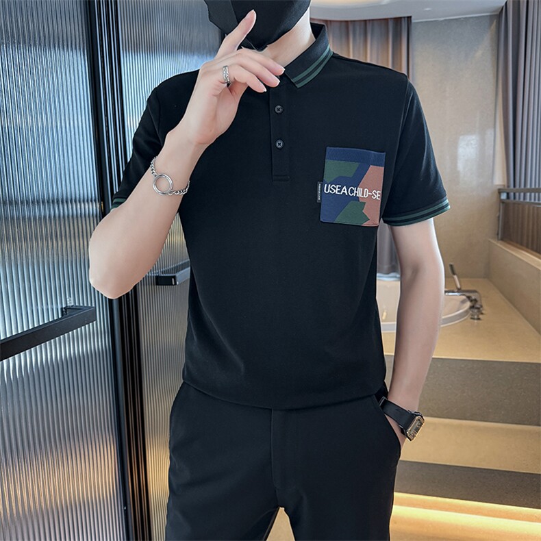 口袋设计2025新款夏季短袖T恤翻领Polo衫T0279-P48,男装T恤,电商D342