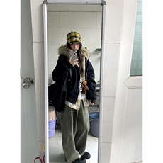 现货重磅boxy短款棉衣座山雕大毛毛领男女棉服水洗工装厚外套，男装棉衣，电商A486