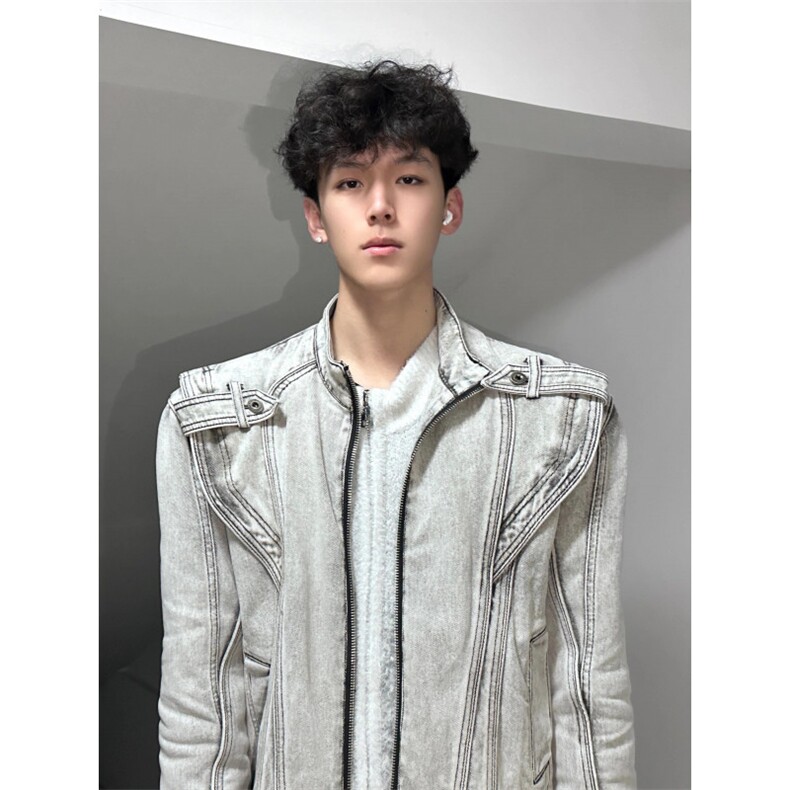 【有货】短款解构拼接牛仔外套男重工垫肩夹克JK8636CC-特P78,男装工装外套,星座1007（原301D）