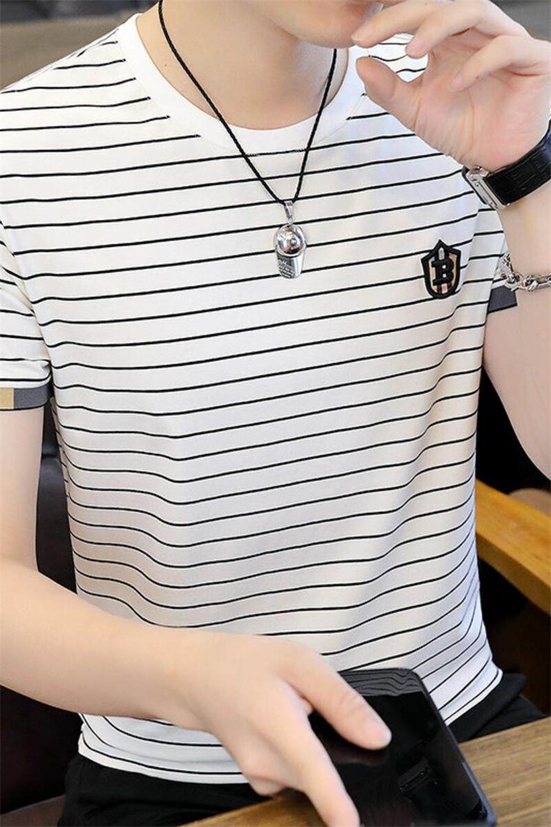 73307-P35条纹短袖t恤男士潮牌夏季男装上衣服宽松体恤潮流男装,男装Polo衫,电商D310B
