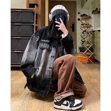 渐变牛仔外套女春秋季新款学生美式复古ins潮棒球服夹克88255-p68，男装工装外套，星座1008