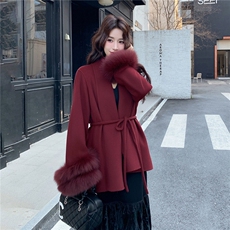 现货主推款双面羊毛呢配双层狐狸毛袖可脱卸加厚新年款p295-k458，女装双面呢大衣，丝露怡语