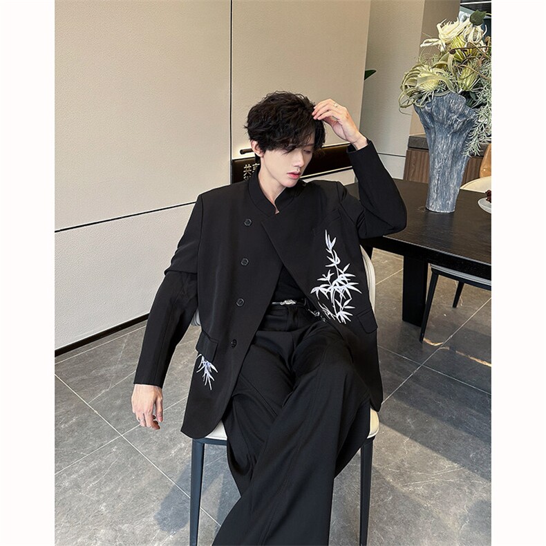 现货25新中式礼服竹叶刺绣斜襟立领西装外套XZ114-P128,男装西服,电商B288