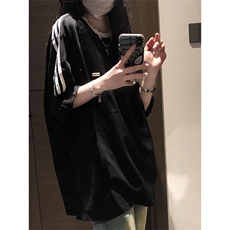 抖音得物供货240克宽松纯棉美式潮牌印花三杠半织带短袖T恤AT1606，男装T恤，电商A443