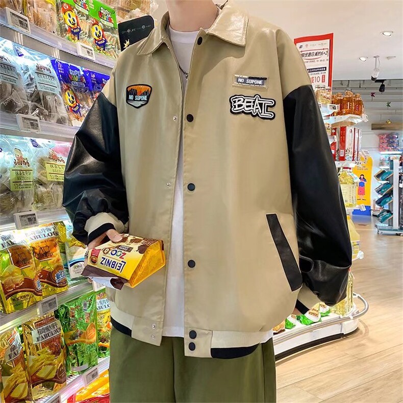 棒球服外套男港风痞帅宽松服夏秋季薄款皮衣潮流休闲夹克A62/P65图片