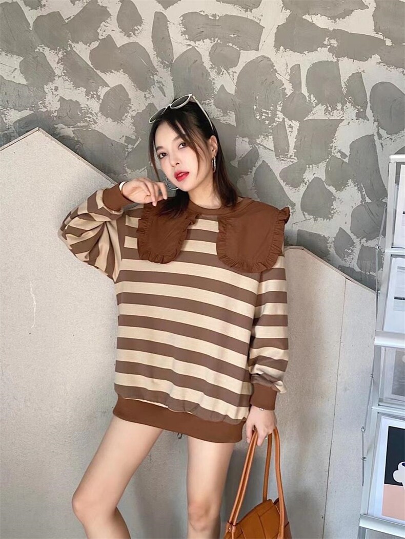 爱美欧现货条纹大领子卫衣，女装卫衣/绒衫，爱美欧