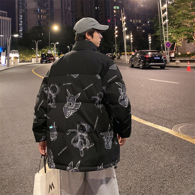 卡通印花小怪兽皮卡丘情侣学生短款轻薄拼色得物羽绒服男,男装羽绒服,星座301D-5(原星座1415）