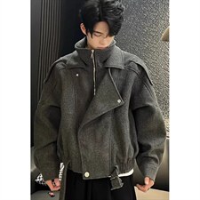 假两件短款毛呢大衣男秋冬痞帅美式结构呢子风衣外套J7246，男装风衣，星座1116A（原606A-3）