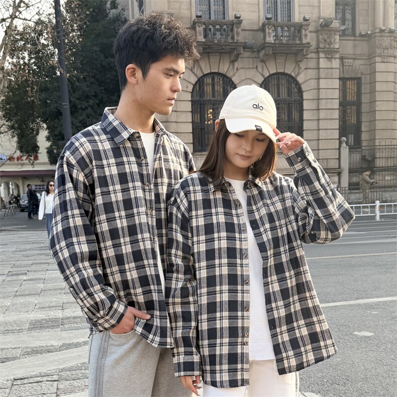 （跨境电商）四季款格子衬衫潮流宽松格纹衬衣，男装衬衫，星座1107