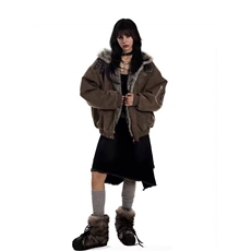 美式短款机车风夹克棉服女2025冬季新款座山雕双面穿皮毛一体外套，男装夹克，星座506A
