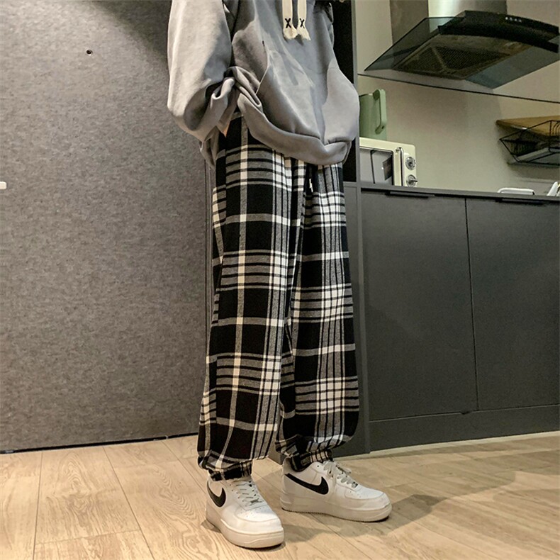 DM184-P45男装港风宽松束脚格子休闲裤运动裤卫裤,男装休闲裤,电商D321-1