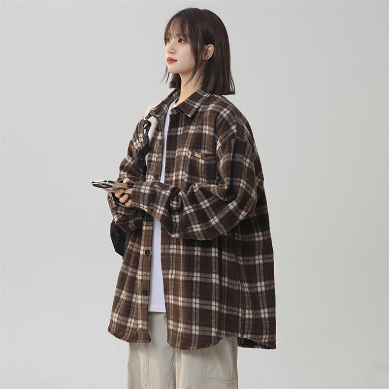秋冬新款现货大码男女款毛呢格子加厚衬衫上衣225-2-CS708-P58,男装衬衫,星座225-2