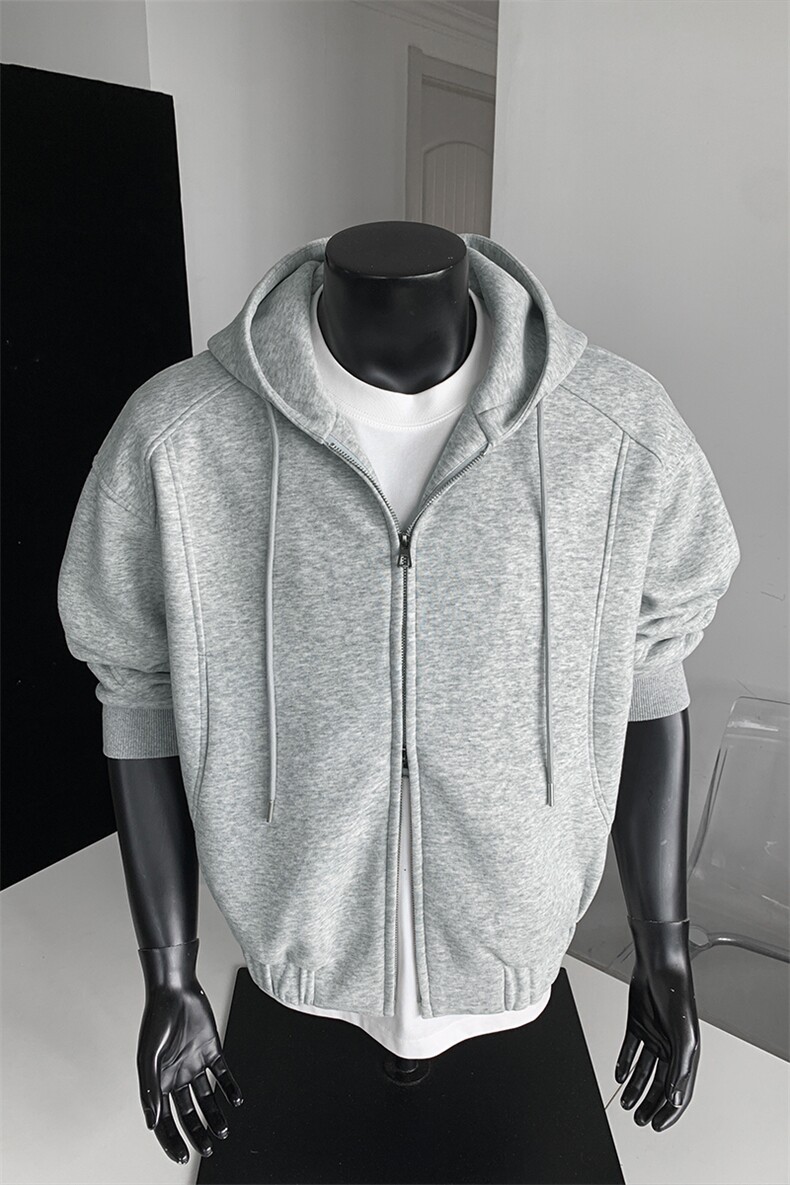 特批P70无差价cleanfit500g重磅短款连帽双拉链卫衣外套男W5093,男装卫衣,电商A001-1