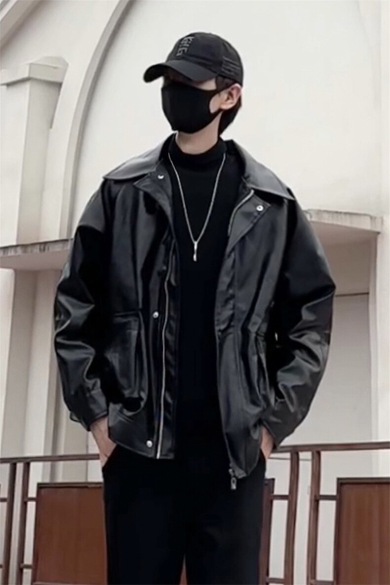 黑色pu皮衣外套男秋冬高级感痞帅cleanfit美式机车飞行员夹克春季,男装夹克,星座1412-2