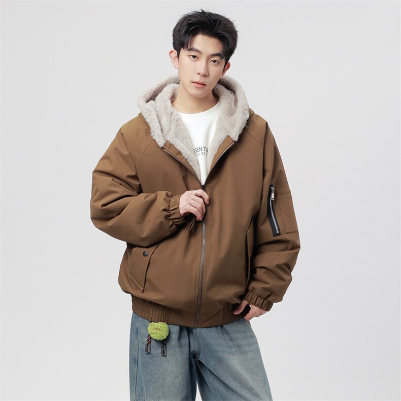 自家图有视频加绒毛领棉衣冬季新款座山雕连帽派克棉服M2555p88,男装棉衣,电商D315