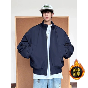 抖音得物 美式潮休闲夹克春季立领纯色复古工装加厚棉服外套MF01图片