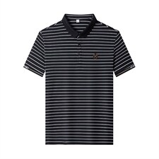 时尚条纹短袖T恤男薄翻领POLO衫夏季中年男士休闲百搭体恤衫男装图片