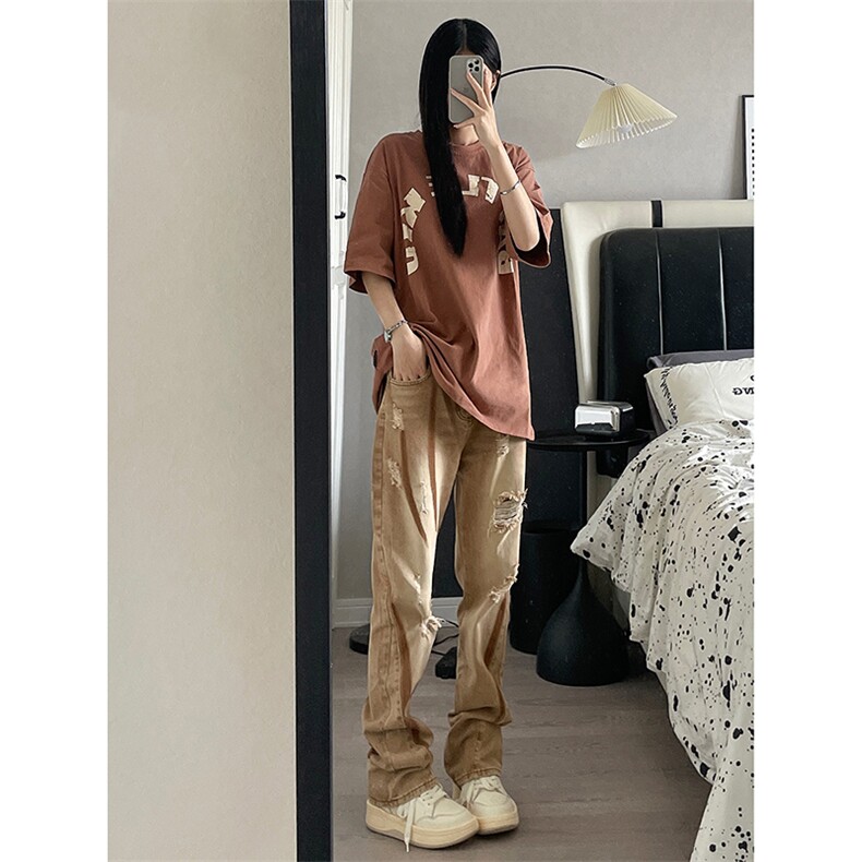 B221美式ins高街小众个性男女破洞牛仔裤LK23001-P65控88,男装牛仔裤,电商B221
