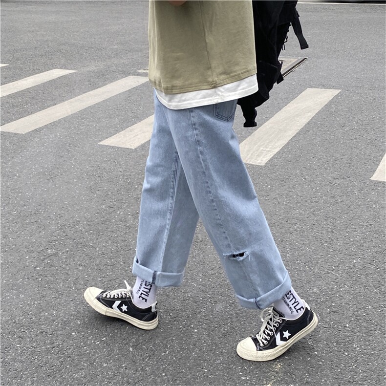 主推差夏季割破港风直筒宽松老爹牛仔裤九分裤KD9902,男装牛仔裤,星座1008