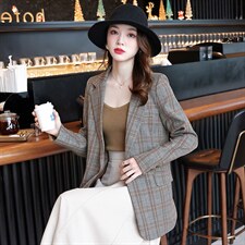 千鸟子格西装女外套2025年新款早秋气质长袖小个子格子春秋西服，女装西装，鑫源服饰