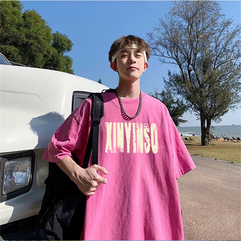 抖音得物供货240克重磅现货宽松美式纯棉水洗做旧印花T恤ATSX07,男装T恤,电商A443