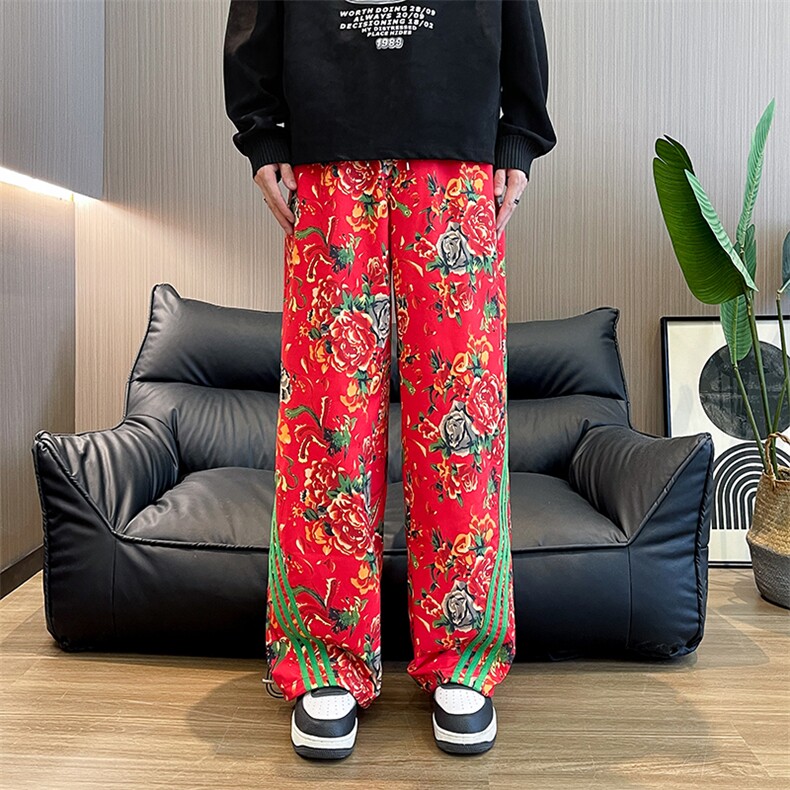 KF1条纹大花休闲裤九分哈伦运动新中式汉服表演出男女裤子团队潮,男装民族服装,星座115A(原星座507）