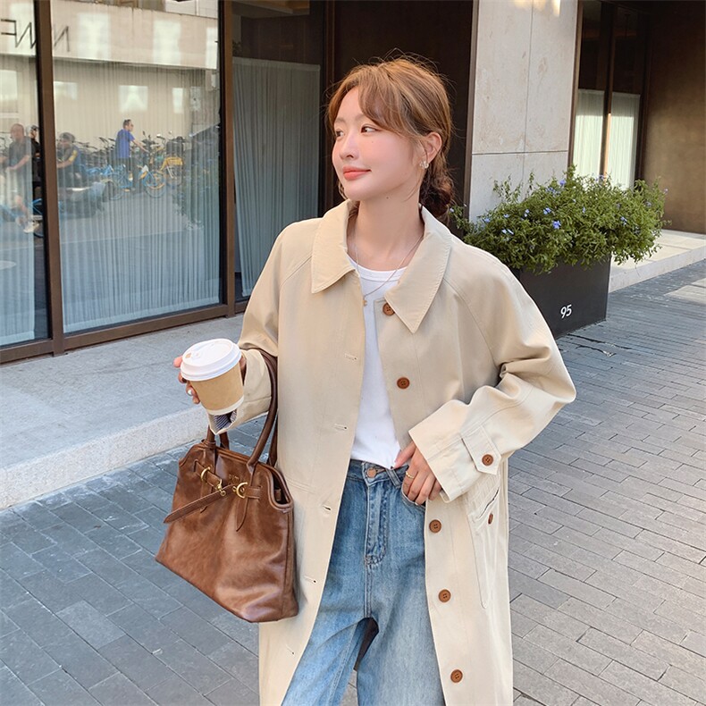 卡其色英伦风衣外套女秋季2024新款韩系chic休闲高级感中长款大衣，女装风衣，浙宝103（原192）