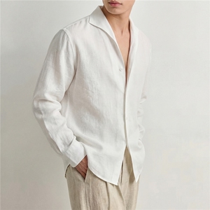 高品质白色V领设计感衬衫男长袖春秋衬衣男士A236-C601-P70图片