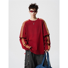 可二开假二件袖子织带M-5XL大码棉长袖T恤男CX78112P42控78，男装T恤，星座227-7