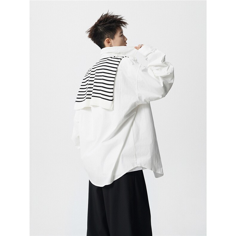 可二开无影墙可拆卸条纹披肩大码M-5XL长袖衬衫男CS78102P45控68，男装衬衫，星座226-1