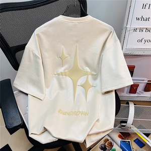 1麂皮绒重磅260克短袖发泡印花大码M-5XL短袖T恤男DT77016P38控58图片