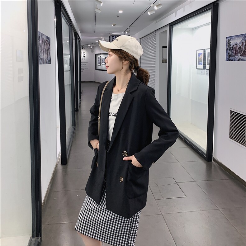 超好看黑色西装领毛呢外套女2024冬季新款学院风减龄加厚呢子大衣,女装西装,浙宝123