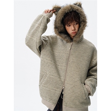 1506/QYRJM60340/P102美式猫耳朵连帽棉衣重磅座山雕条纹棉服，男装棉衣，星座1506