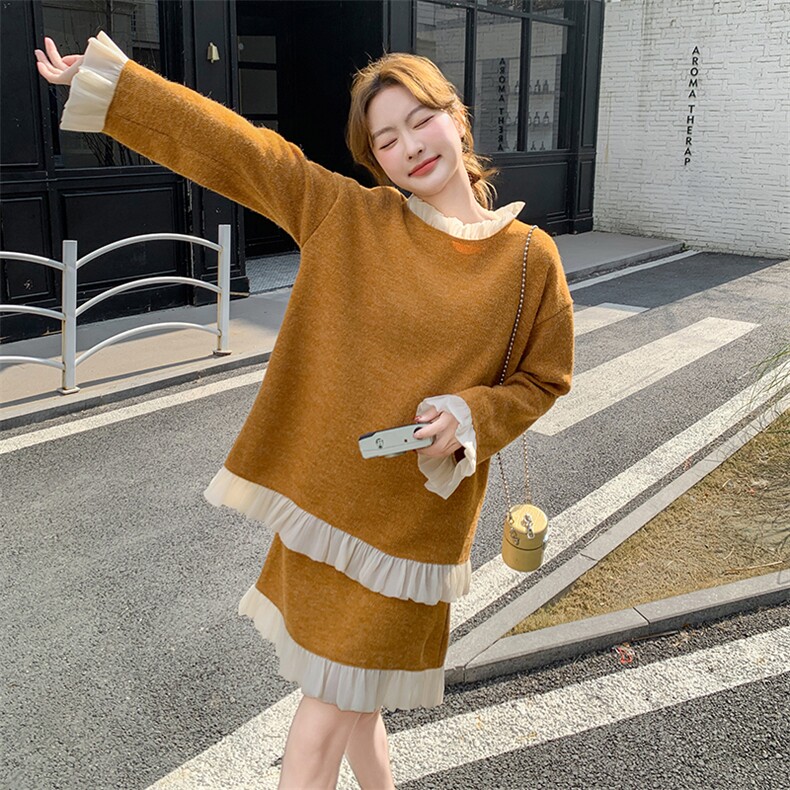 小香风针织木耳边拼接套装裙女春秋2025新款小个子两件套超火流行,女装套装/套裙,2C262